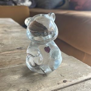 Fenton Bear Figurine, Fenton Clear Glass Birthday Bear Purple Heart